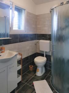a bathroom with a toilet and a sink and a shower at Green House in Novigrad Dalmatia