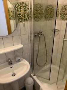 a bathroom with a shower and a sink at Landgasthof Zum Ring in Ringleben