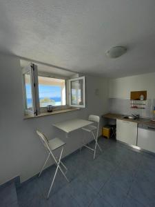 eine Küche mit einem Tisch und Stühlen im Zimmer in der Unterkunft Apartmani Suza in Selca
