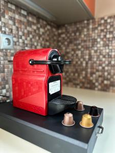 einem roten Toaster auf einer Theke in der Unterkunft Eva’s House in Vári