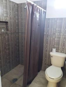 ein Bad mit einem WC und einer Dusche in der Unterkunft Depto. con Jacuzzi aeropuerto in Chihuahua
