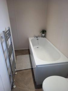 a bathroom with a white sink and a toilet at Valley View - panoramic views of Rame in Torpoint