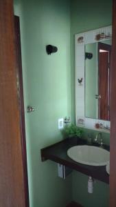 uma casa de banho com um lavatório e um espelho em chale da montanha em Taubaté
