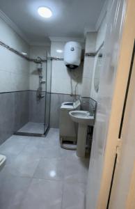 een badkamer met een douche, een wastafel en een toilet bij شقة مفروشة فى المهندسين in Caïro