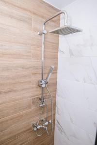 e bagno con doccia e soffione. di Unique1 - Private Lux city apartment a Heraklion