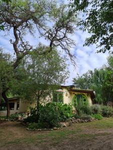 una casa con un árbol delante de ella en Habitación en Casa Ecológica en Villa Las Rosas