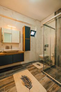 La salle de bains est pourvue d'une douche en verre et d'un lavabo. dans l'établissement VİLLOVE Sapanca, à Sapanca