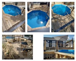 a collage of four pictures of a pool at villa bois flottés in Le Verdon-sur-Mer