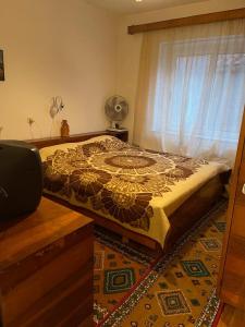 a large bed in a room with a window at Mollys apartment 1 in Pogradec