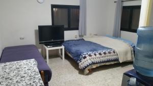 Studio Hadera في الخضيرة: غرفة نوم بسرير وتلفزيون بشاشة مسطحة