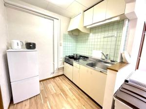 uma pequena cozinha com um lavatório e um frigorífico em Avidasion - Vacation STAY 12209 em Biei