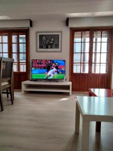 sala de estar con TV de pantalla plana sobre una mesa en EL RINCON DE LUZ, en Padrón