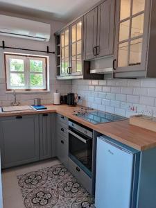 a kitchen with a sink and a stove top oven at Liakoto in Panayia