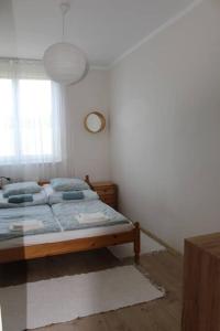 1 dormitorio con cama y ventana en Apartment next to the river, en Budapest