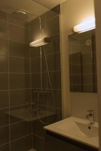 a bathroom with a shower and a sink at Domaine Du Roc Nantais in Nant
