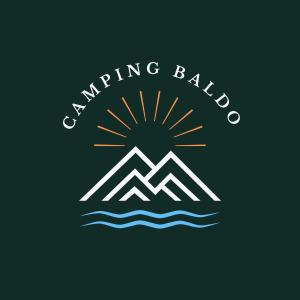 a logo for a swimming pool with mountains and the sun at Camping Baldo in Brenzone sul Garda