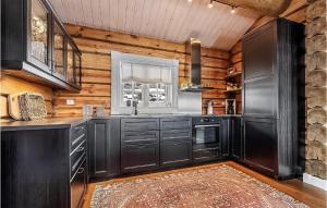 una cocina con armarios negros y una ventana en 4 Bedroom Awesome Home In Drangedal, en Drangedal