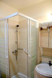 La salle de bains est pourvue d'une douche, de toilettes et d'un lavabo. dans l'établissement Verdon, à Quinson