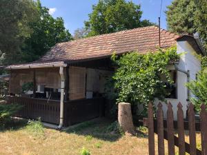 a small house with a fence in the yard at Tiszakanyar Vendégház in Tiszadada