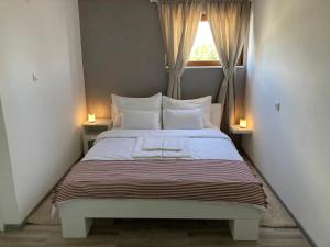 a bed in a room with a window at Fruška Gora Guesthouse in Irig