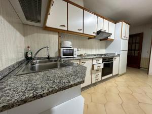 a kitchen with a sink and a microwave at Oktheway Et Suseia in Sarria