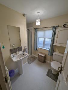 a bathroom with a sink and a toilet at Derg Valley Apartments in Castlederg