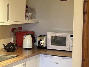 un horno microondas sentado en una encimera de cocina en Valerian en York