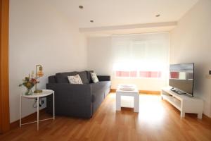 un soggiorno con divano e TV di Adosinda Suite a Gijón