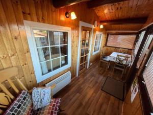 an overhead view of a living room of a log cabin at Snowdonia Escape in Trawsfynydd