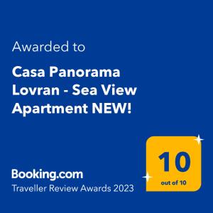 Certifikát, hodnocení, plakát nebo jiný dokument vystavený v ubytování Casa Panorama Lovran - Sea View Apartment NEW!