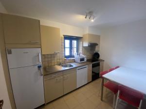 eine Küche mit einem weißen Kühlschrank und einer Spüle in der Unterkunft BellaVista Cureglia in Cureglia