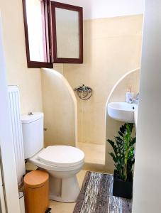 a bathroom with a toilet and a sink at Anna’s Villa in Monolithos