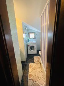 a small bathroom with a washer and dryer at Family Residence Petrovac in Petrovac na Moru