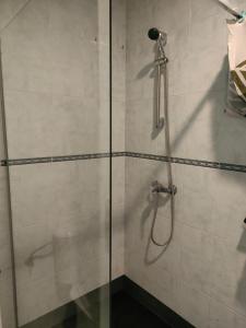 a shower with a glass door in a bathroom at Casa Tía María 2 in Villanueva de Arosa