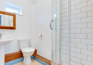 een badkamer met een toilet, een wastafel en een douche bij The Trefanny Inn in Duloe