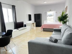 ein Wohnzimmer mit einem Sofa und einem Bett in der Unterkunft Studio Home Away from Home in Caniçal