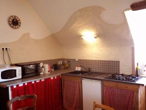 a kitchen with a sink and a microwave at Les Gîtes du Couvent Alternatif in Camlez