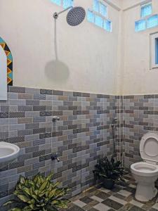 ein Bad mit einem WC und einem Waschbecken in der Unterkunft Klub Safari Inn & Lounge in Tagbina
