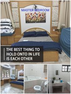 a collage of pictures of a bedroom with a bed and a bathroom at Cs Villa Homestay in Ipoh