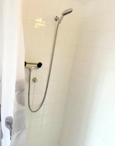 a shower with a shower curtain in a bathroom at Kleine Wohnung im Zentrum Bern nähe Marzili in Bern