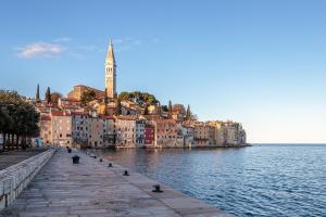 a city by the water with a clock tower at La Pelegrina in Rovinj