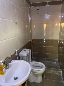 瓦迪拉姆Bedouin picnic camp的一间带马桶和洗手池的小浴室