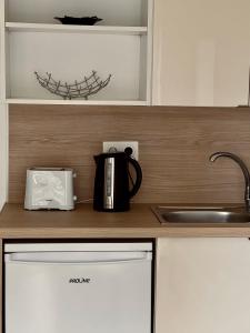 a kitchen counter with a coffee maker and a sink at Studio refait neuf Centre-ville in Nice