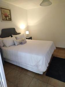 1 dormitorio con 1 cama blanca grande con almohadas en Nzima BnB, en Estcourt