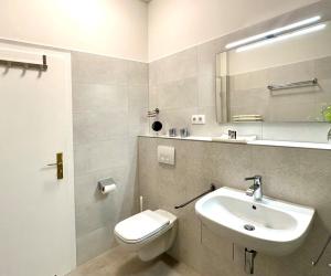 キュールングスボルンにあるResidenz-Ostseewind-Wohnung-17-255のバスルーム(洗面台、トイレ、鏡付)