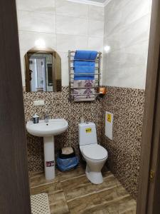 bagno con servizi igienici e lavandino di Апартаменти в новому будинку в самому центрi a Chmel'nyc'kyj
