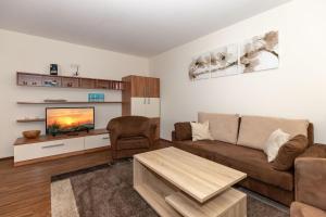 a living room with a couch and a tv at Yachthafenresidenz-Wohnung-8111-849 in Kühlungsborn