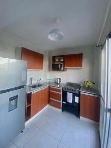 eine kleine Küche mit Herd und Spüle in der Unterkunft Las gardenias in San Salvador de Jujuy + 5 Fotos