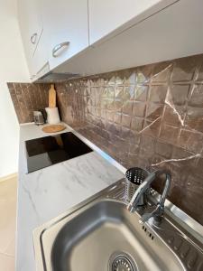 eine Küche mit einer Spüle und einer Arbeitsplatte in der Unterkunft Villa Gaia in Vlorë