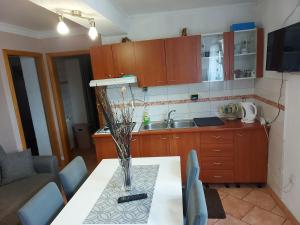 a kitchen with a table with a vase on it at Guest House Neno in Ogulin